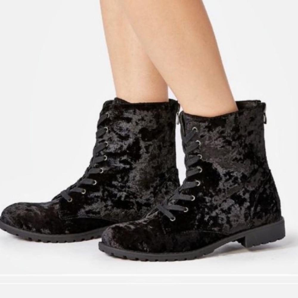 Black Velvet Combat Boots